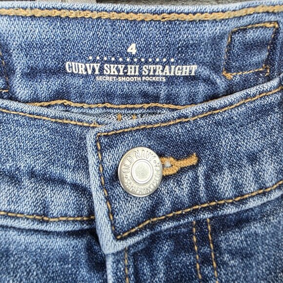 Old Navy Workwear Jeans Womens 4 Blue Curvy Sky-Hi Straight High Rise Utility - Picture 2 of 14